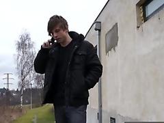 Amateur young euro sucking hard cock outdoors