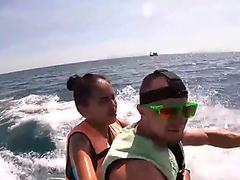 Perverted big ass Asian teen sucking a best friends big hard dick outdoor