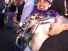 Mardi gras sexy nipple lick on cute girl