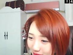 Korean BJ redhead striptease in tan pantyhose